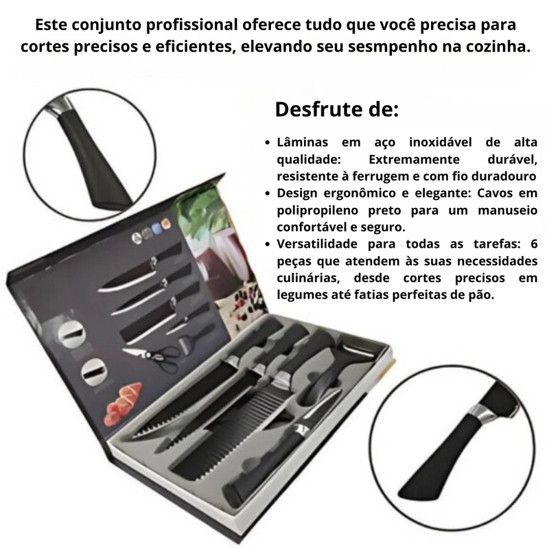 Kit Facas & Tesoura Premium em Aço Inox