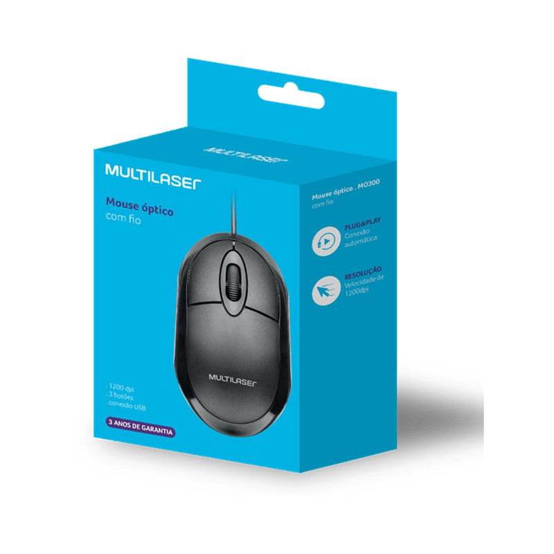 Mouse Multilaser Classic Box Óptico Full - Desempenho Confiável, Conexão Rápida